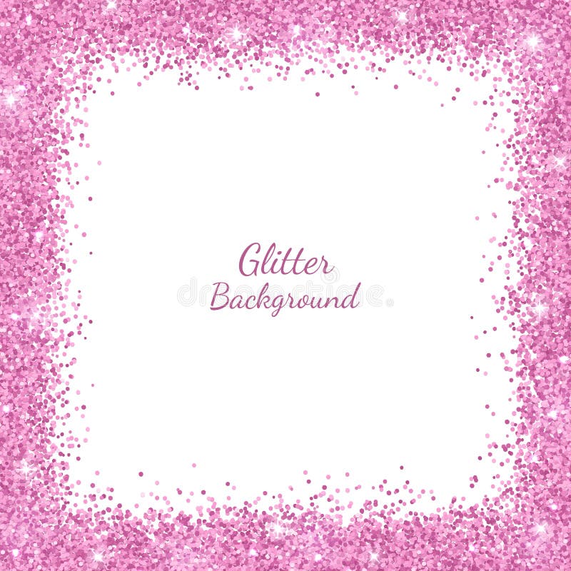 Border frame with pink glitter on white background. 