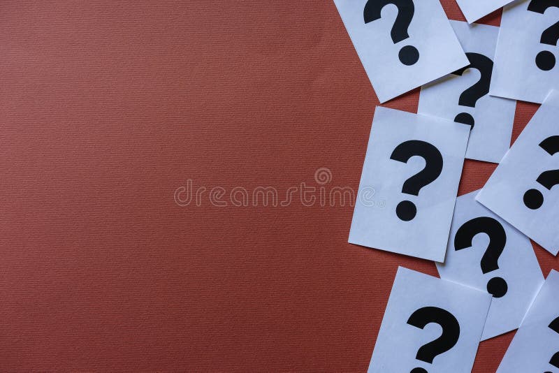 Border of printed question marks on white cards stock photos