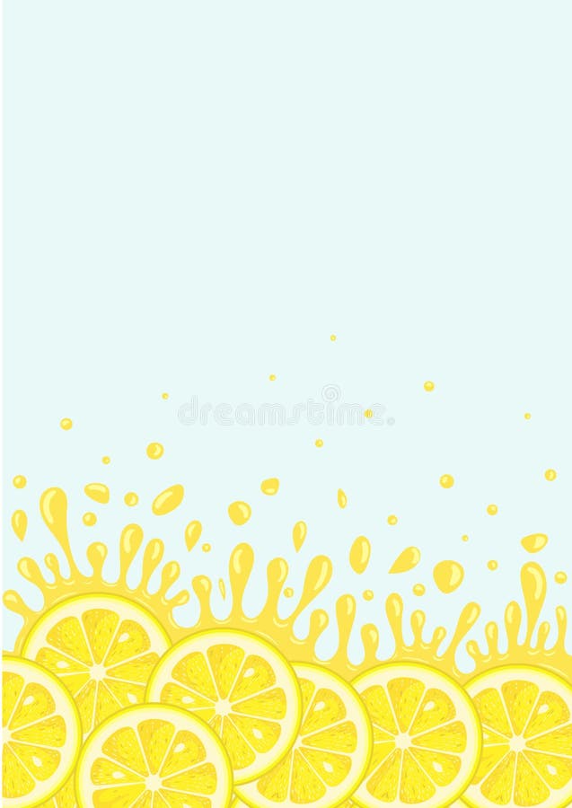 Border rectangle with splash juicy slices of lemon