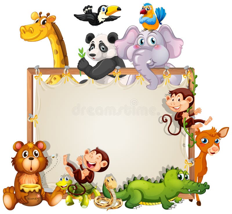 Border Template Design With Cute Animals Stock Illustration