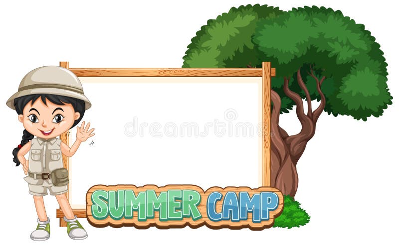 Download Border Template Design With Girl At Summer Camp Stock ...