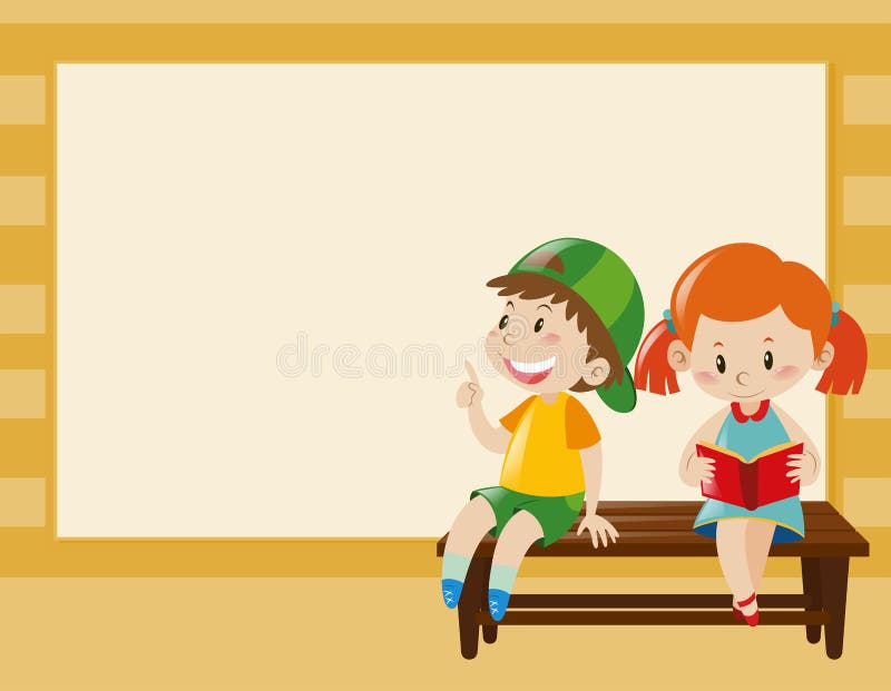 Border Template with Kids on the Bench Stock Illustration ...