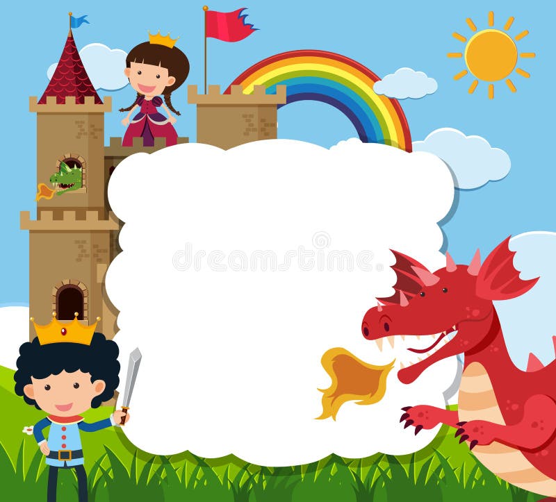 Border template with prince saving princess from dragon vector illustration Border template with prince saving princess from dragon vector illustration