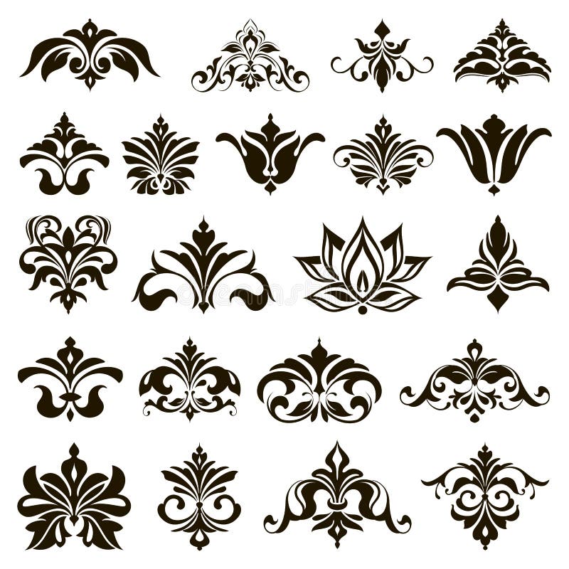 Bordi di conchiglia ornamentali e angoli di ornamento di ornamenti deco-floreali impostati dai vettori royalty illustrazione gratis