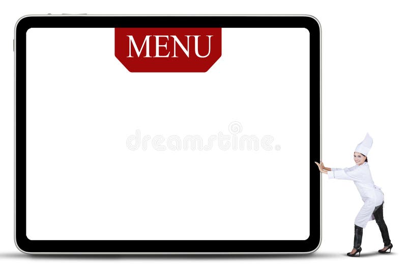 Bordo del menu di Woman Pushing The del cuoco unico illustrazione di stock Bordo del menu di Woman Pushing The del cuoco unico illustrazione di stock