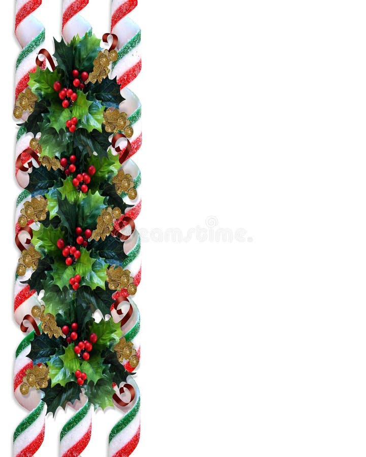 Bordo dell'agrifoglio di natale con la caramella del nastro illustrazione di stock Bordo dell'agrifoglio di natale con la caramella del nastro illustrazione di stock