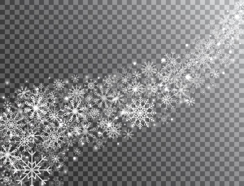 Bordo di neve in forma d'onda su sfondo trasparente Neve e fiocchi bianchi di neve Neve magica Merry
