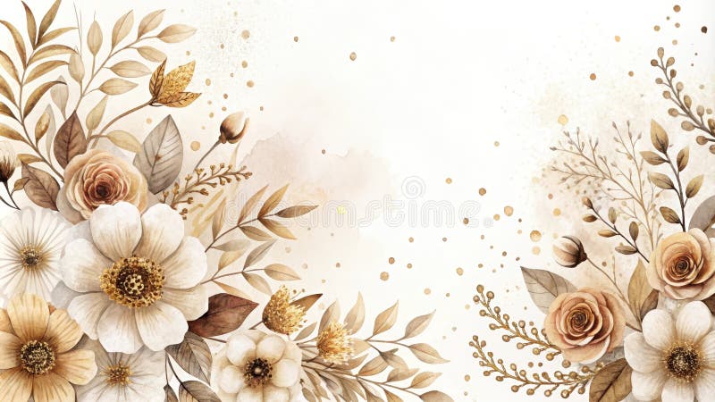 Bordo floreale elegante con tonalità neutre e accenti in oro. illustrazione vettoriale