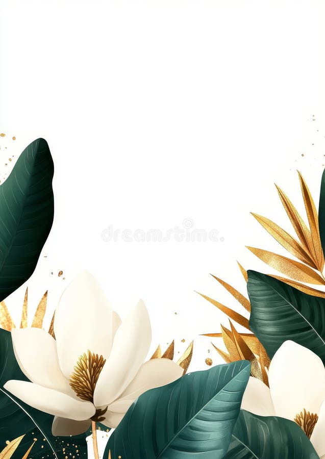 Bordo verticale di acquerello con foglie di magnolie e bulloni dipinto a mano e isolati su fondo bianco. Questo design è eccellente per illustrazioni di molle di vacanza, per la stampa di tessuto o sfondo. Generato dall'AI