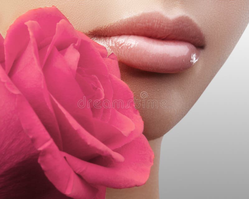 Bordos com composição brilhante dos lipgloss Pele limpa perfeita, composição fresca do bordo Termas bonitos com a flor macia da r imagens de stock Bordos com composição brilhante dos lipgloss Pele limpa perfeita, composição fresca do bordo Termas bonitos com a flor macia da r imagens de stock