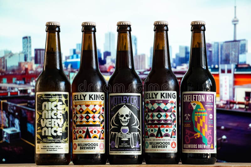 Various bottles of releases from Bellwoods Brewery, a craft brewer in Toronto, Canada. Wild ales, Jelly King fruited sours and a spiced imperial stout. Various bottles of releases from Bellwoods Brewery, a craft brewer in Toronto, Canada. Wild ales, Jelly King fruited sours and a spiced imperial stout.