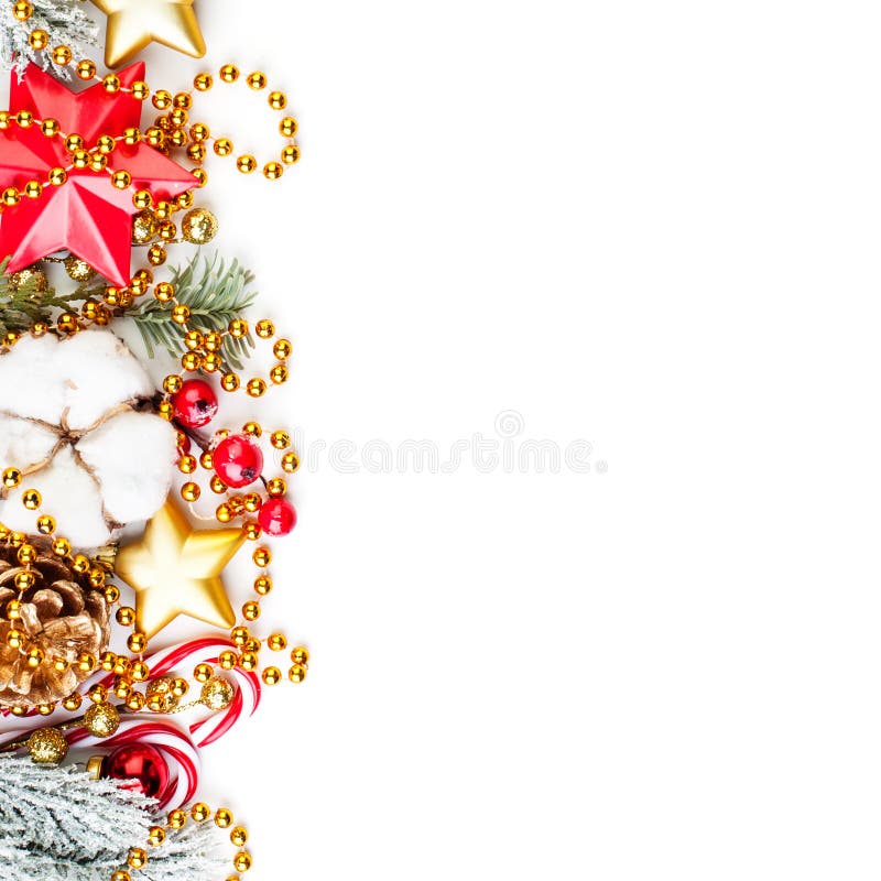 Bordure colorée et brillante du décor de Noël sur fond blanc photo libre de droits Bordure colorée et brillante du décor de Noël sur fond blanc photo libre de droits