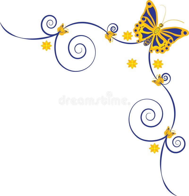 Bordure droite de coin papillon bleu et jaune illustration stock