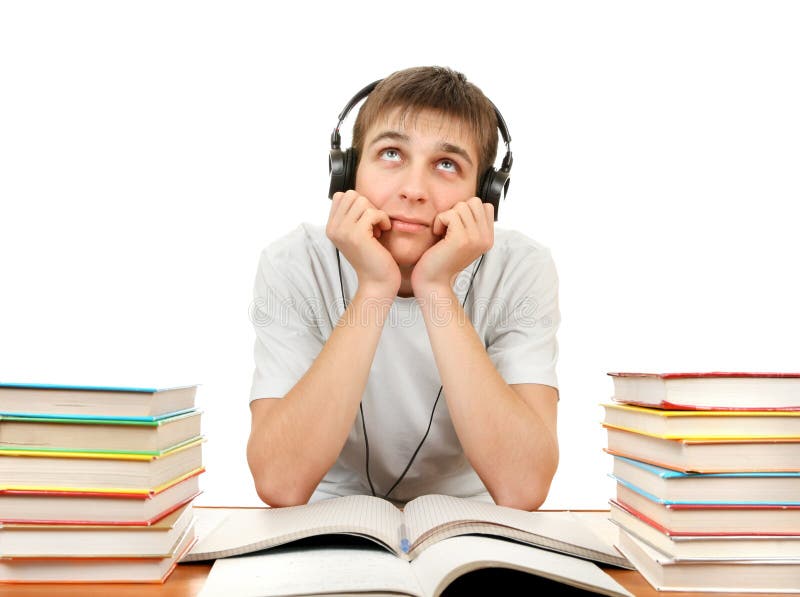 Bored Student in Headphones royalty free stock images