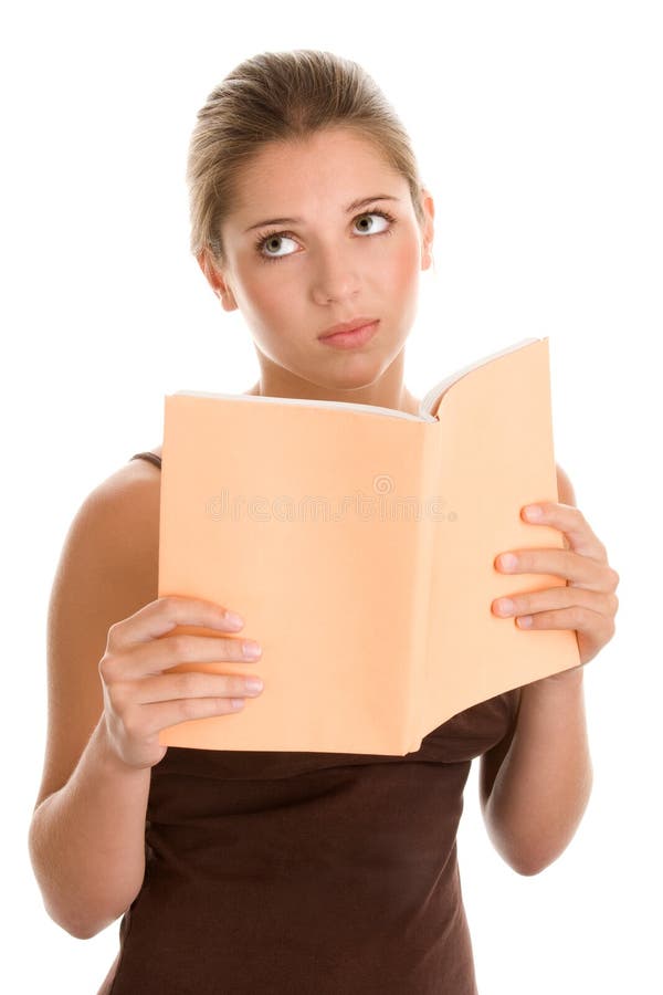 Bored woman with book royalty free stock photo