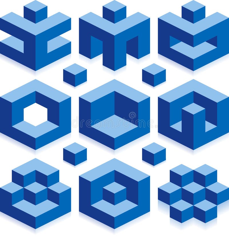Escher Cube vector signs for construction business. Blue square logo vectors