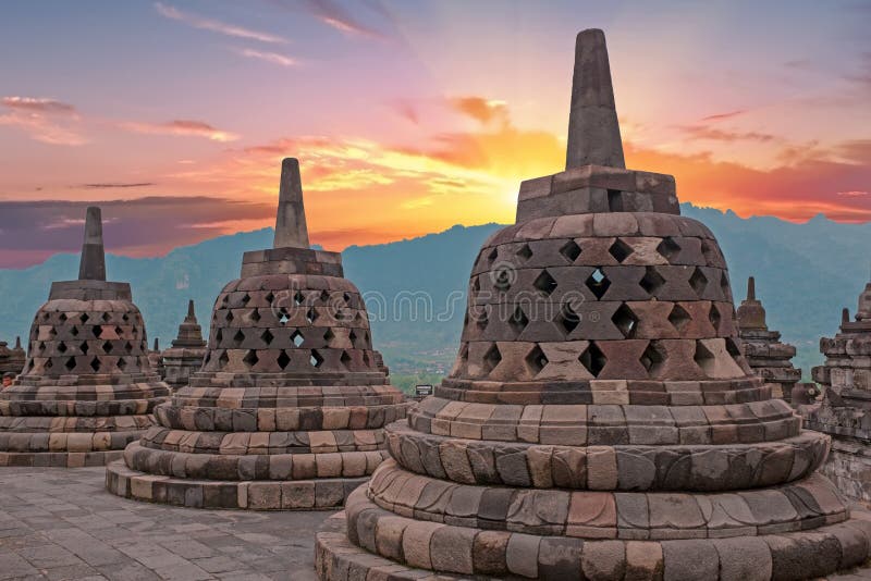 Borobudur Buddist Temple in island Java Indonesia at sunset