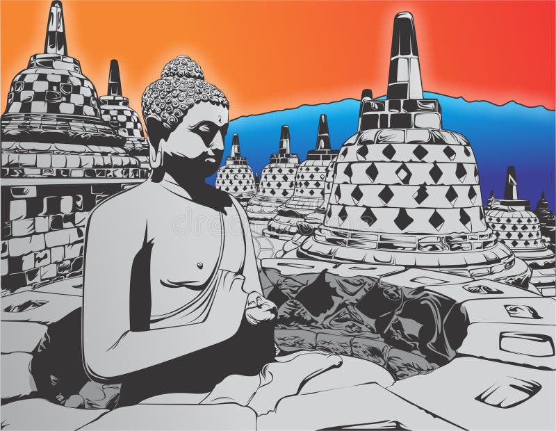 BOROBUDUR en la línea vector del arte ilustración del vector BOROBUDUR en la línea vector del arte ilustración del vector