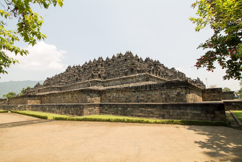 Borobudur Temple A Pyramidal Base With Five Concentric Square Stock