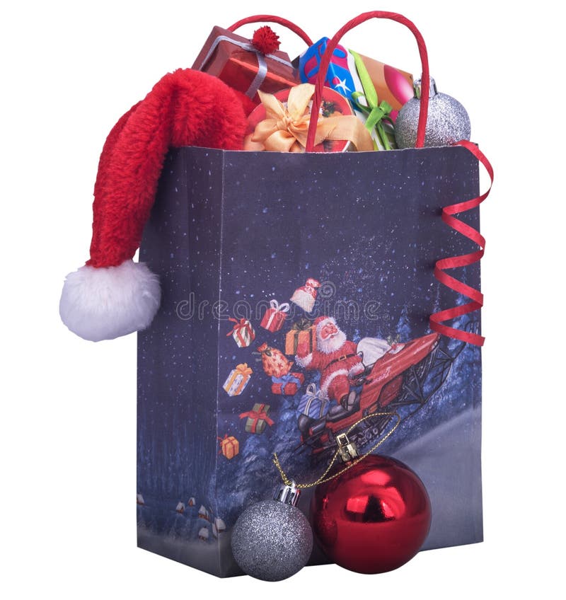 Borsa del regalo di Natale con le palle immagine stock libera da diritti Borsa del regalo di Natale con le palle immagine stock libera da diritti