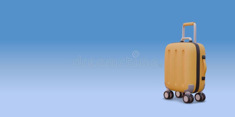 Borsa gialla 3D. Viaggi oggetti Pack. Tempo di viaggio. Illustrazione vettoriale sullo sfondo del gradiente illustrazione vettoriale