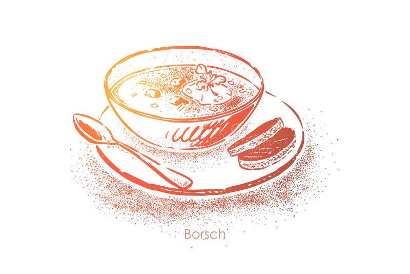 Borscht fait maison avec la crème sure, Ukrainien traditionnel, plat russe, dîner délicieux, cuisine slavic nationale illustration stock Borscht fait maison avec la crème sure, Ukrainien traditionnel, plat russe, dîner délicieux, cuisine slavic nationale illustration stock