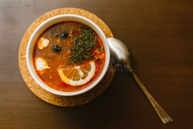 borscht, solyanka with lemon royalty free stock image borscht, solyanka with lemon royalty free stock image
