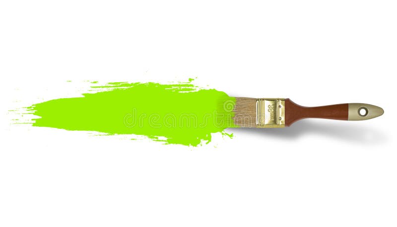 Borstel met groene die verfslag op witte achtergrond wordt geïsoleerd stock afbeelding Borstel met groene die verfslag op witte achtergrond wordt geïsoleerd stock afbeelding