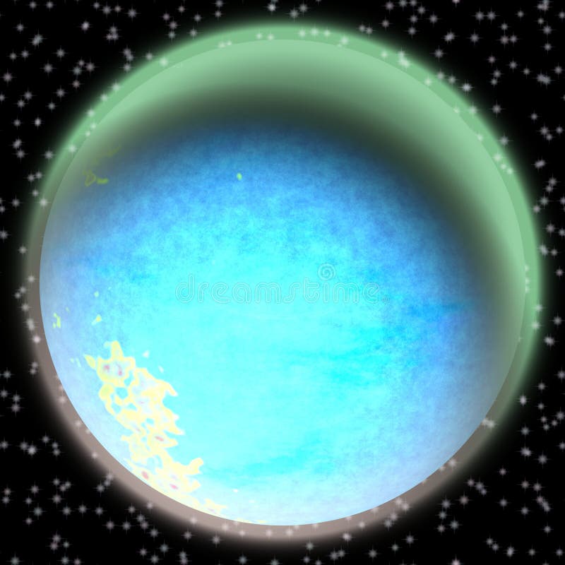 Borttappad planet i det avlägsna hörnet av universum En planet med shinning atmosfär som någonstans döljas royaltyfri illustrationer Borttappad planet i det avlägsna hörnet av universum En planet med shinning atmosfär som någonstans döljas royaltyfri illustrationer