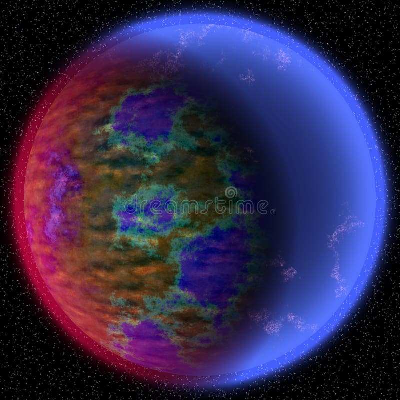 Borttappad planet i det avlägsna hörnet av universum En planet med shinning atmosfär som någonstans döljas royaltyfri illustrationer Borttappad planet i det avlägsna hörnet av universum En planet med shinning atmosfär som någonstans döljas royaltyfri illustrationer