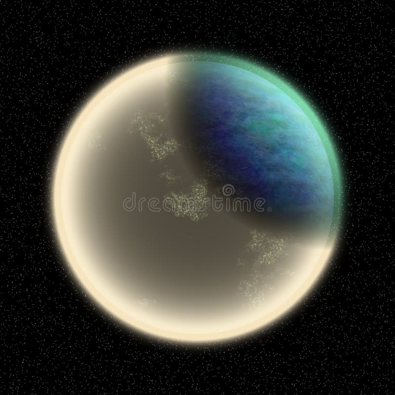 Borttappad planet i det avlägsna hörnet av universum En planet med shinning atmosfär som någonstans döljas vektor illustrationer Borttappad planet i det avlägsna hörnet av universum En planet med shinning atmosfär som någonstans döljas vektor illustrationer