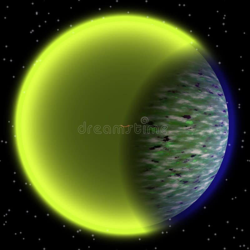Borttappad planet i det avlägsna hörnet av universum En planet med shinning atmosfär som någonstans döljas vektor illustrationer Borttappad planet i det avlägsna hörnet av universum En planet med shinning atmosfär som någonstans döljas vektor illustrationer