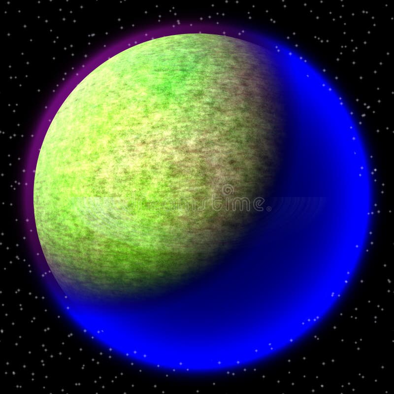Borttappad planet i det avlägsna hörnet av universum En planet med shinning atmosfär som någonstans döljas royaltyfri illustrationer Borttappad planet i det avlägsna hörnet av universum En planet med shinning atmosfär som någonstans döljas royaltyfri illustrationer