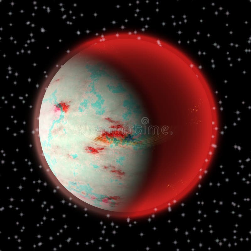 Borttappad planet i det avlägsna hörnet av universum En planet med shinning atmosfär som någonstans döljas stock illustrationer Borttappad planet i det avlägsna hörnet av universum En planet med shinning atmosfär som någonstans döljas stock illustrationer