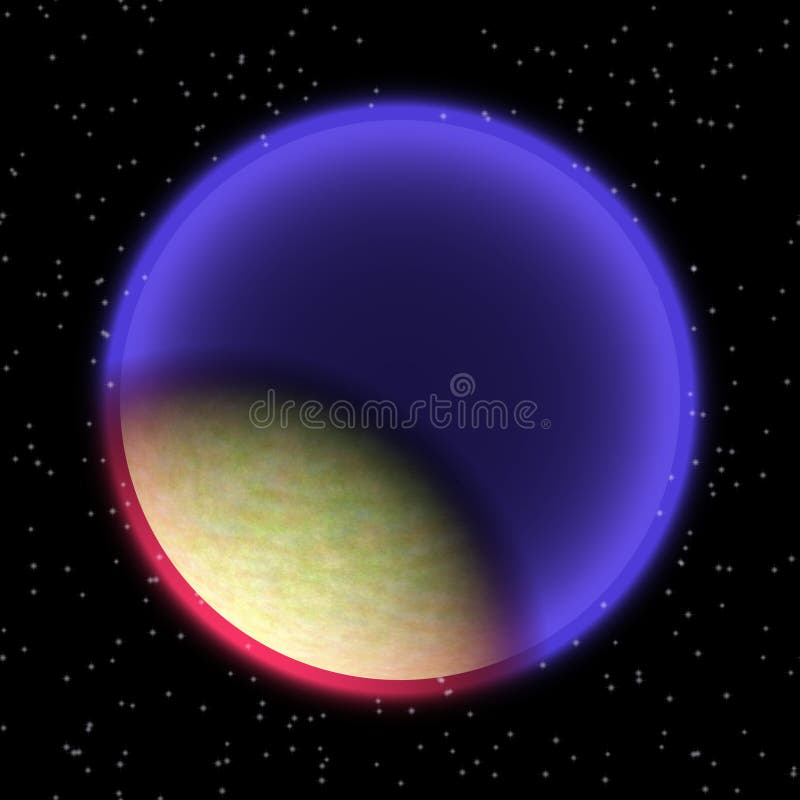 Borttappad planet i det avlägsna hörnet av universum En planet med shinning atmosfär som någonstans döljas stock illustrationer Borttappad planet i det avlägsna hörnet av universum En planet med shinning atmosfär som någonstans döljas stock illustrationer
