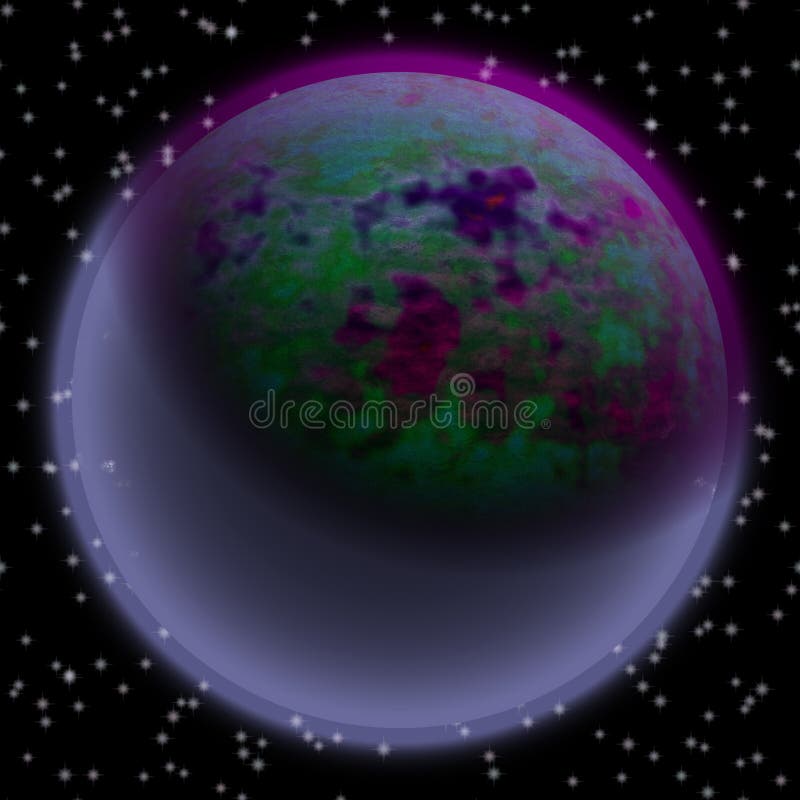 Borttappad planet i det avlägsna hörnet av universum En planet med shinning atmosfär som någonstans döljas vektor illustrationer Borttappad planet i det avlägsna hörnet av universum En planet med shinning atmosfär som någonstans döljas vektor illustrationer