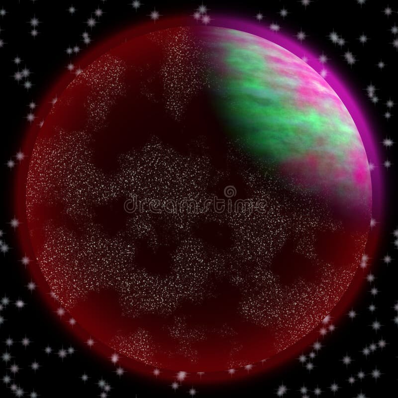 Borttappad planet i det avlägsna hörnet av universum En planet med shinning atmosfär som någonstans döljas royaltyfri illustrationer Borttappad planet i det avlägsna hörnet av universum En planet med shinning atmosfär som någonstans döljas royaltyfri illustrationer