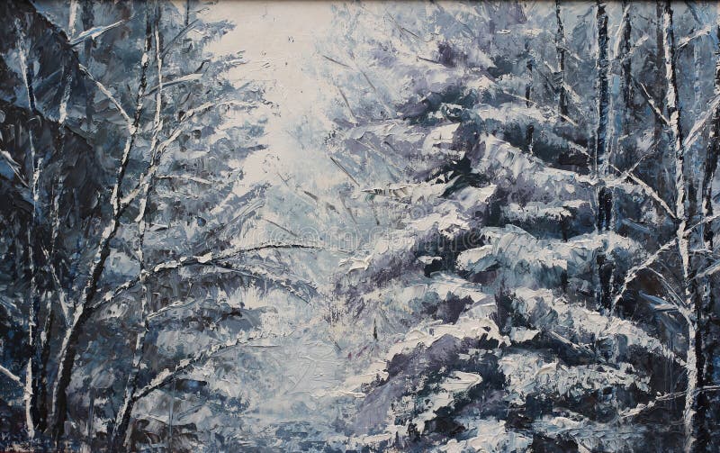 Bos de winterlandschap, olieverfschilderij royalty-vrije stock afbeeldingen Bos de winterlandschap, olieverfschilderij royalty-vrije stock afbeeldingen