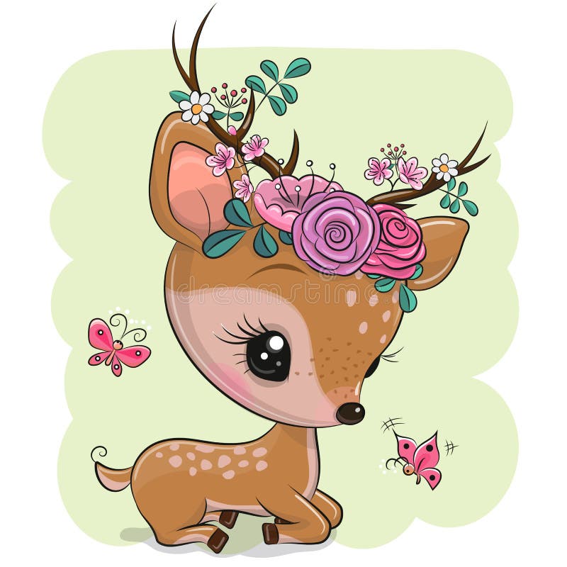 Bosherten met bloemen en vlinders op een groene achtergrond stock illustratie Bosherten met bloemen en vlinders op een groene achtergrond stock illustratie