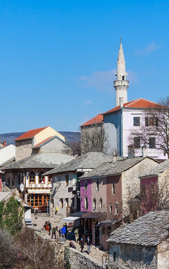 bosnia i hercegowina Mostar Stary miasteczko widzieć od Stari Najwięcej lub Stary most, zdjęcie royalty free bosnia i hercegowina Mostar Stary miasteczko widzieć od Stari Najwięcej lub Stary most, zdjęcie royalty free