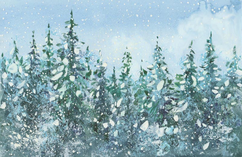 bosque de la picea de la acuarela ilustración del vector bosque de la picea de la acuarela ilustración del vector