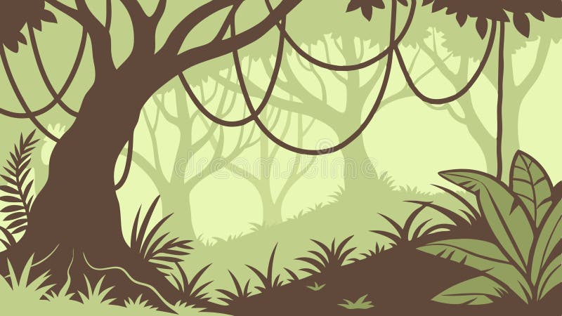 Bosque de selva densa con diseño vectorial de follaje verde exuberante AI generativa ilustración del vector