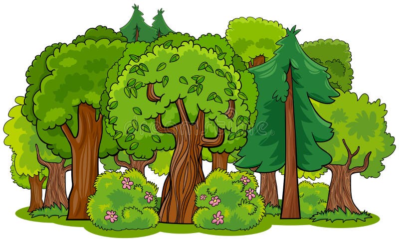  Bosque Mixto Con Ilustración De Dibujos Animados De árboles Ilustración del Vector