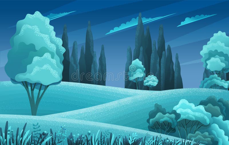 Bosque Nocturno O Paisaje Rural, árboles, Prados, Arbustos, Pasto Cielo  Oscuro Nocturno Con Nubes Ilustración del Vector - Ilustración de  agricultura, ambiente: 198141112