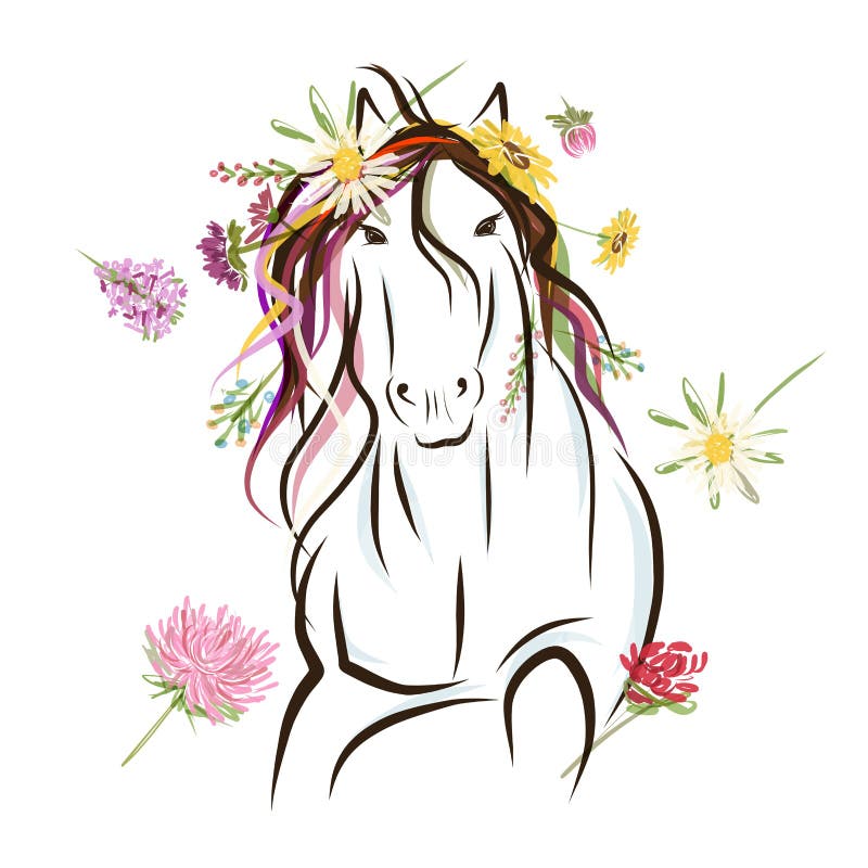 Bosquejo del caballo con la decoración floral para su ilustración del vector Bosquejo del caballo con la decoración floral para su ilustración del vector
