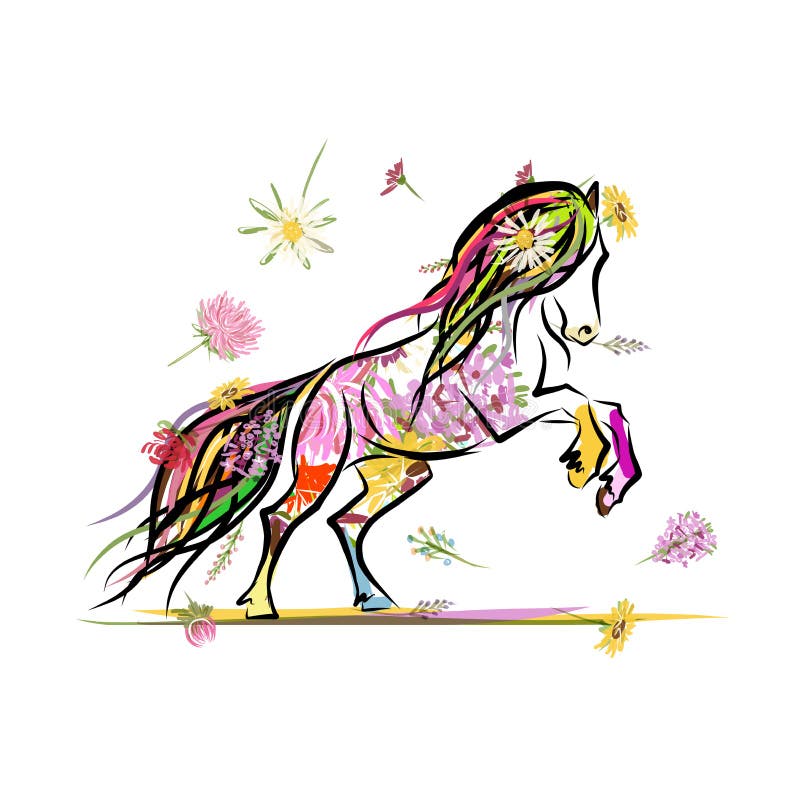 Bosquejo del caballo con la decoración floral para su libre illustration Bosquejo del caballo con la decoración floral para su libre illustration