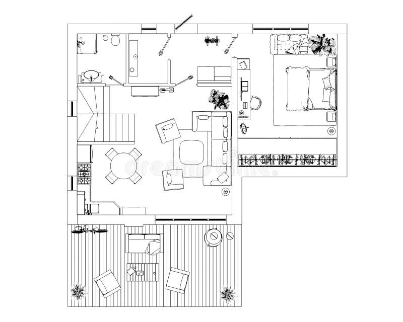 Download Bosquejo del plan de piso stock de ilustración. Ilustración de arquitectónico - 100531843