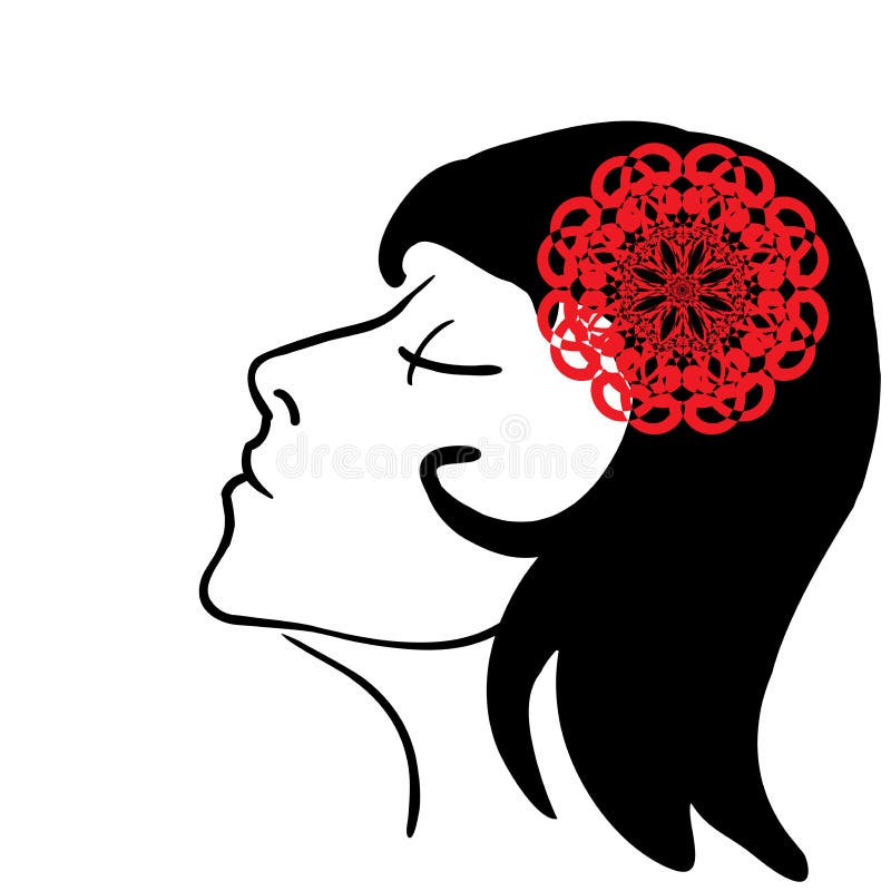 Bosquejo del vector - el perfil de la muchacha con la flor roja libre illustration Bosquejo del vector - el perfil de la muchacha con la flor roja libre illustration