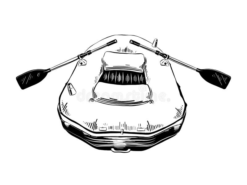 Bosquejo exhausto de la mano del barco de goma en negro aislado en el fondo blanco Dibujo detallado del estilo de la aguafuerte d stock de ilustración Bosquejo exhausto de la mano del barco de goma en negro aislado en el fondo blanco Dibujo detallado del estilo de la aguafuerte d stock de ilustración