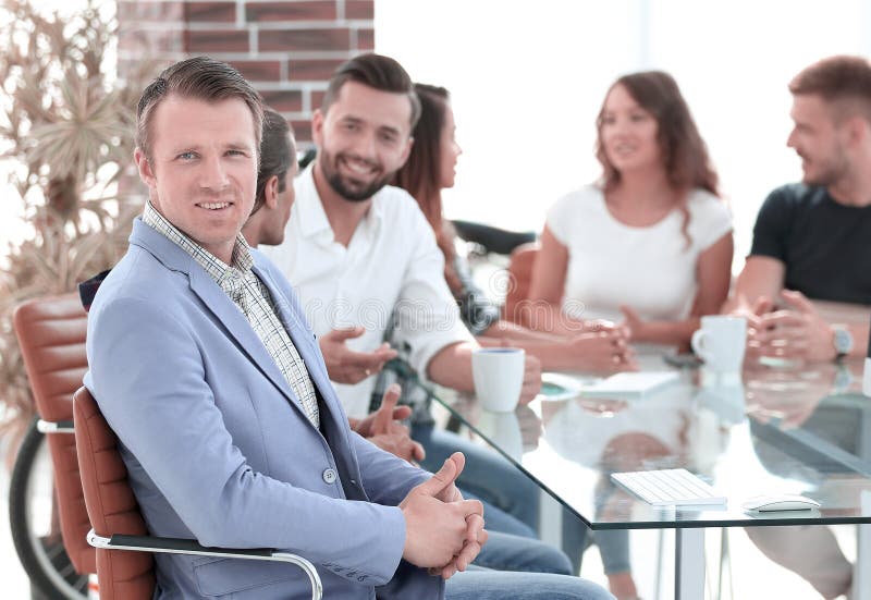 Boss and business team on meeting in office stock photography Boss and business team on meeting in office stock photography